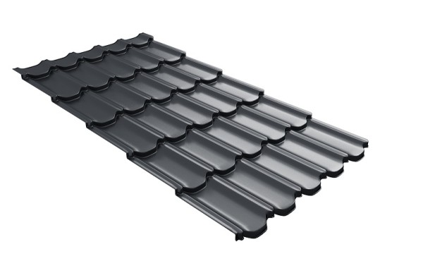 Металлочерепица квинта плюс с 3D резом 0,5 Satin Мatt RAL 7024 мокрый асфальт купить в Николаевске-на-Амуре